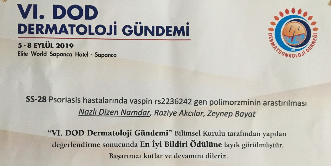 Fakültemiz Dermatoloji ve Fizyoloji Anabilim Dalı Öğretim Üyelerinden Ödül.