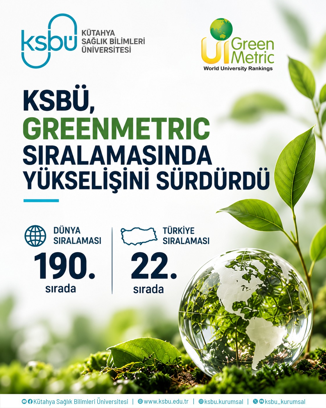 KSBÜ, GREENMETRIC SIRALAMASINDA YÜKSELİŞİNİ SÜRDÜRDÜ