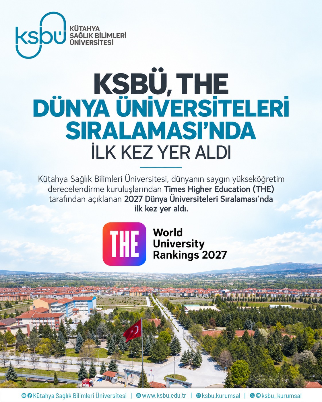 KSBÜ, TIMES HIGHER EDUCATION DÜNYA ÜNİVERSİTELERİ SIRALAMASI’NDA İLK KEZ YER ALDI